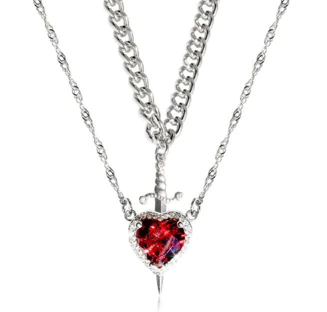Heart And Sword Necklace Set