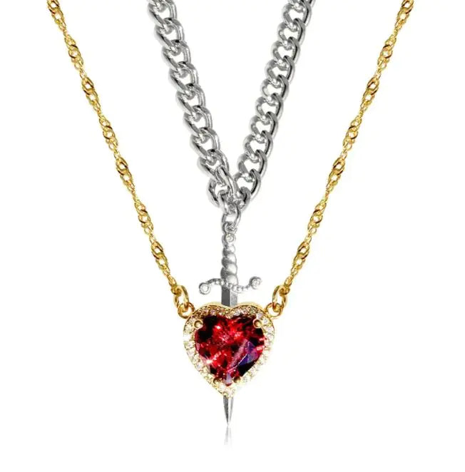 Heart And Sword Necklace Set