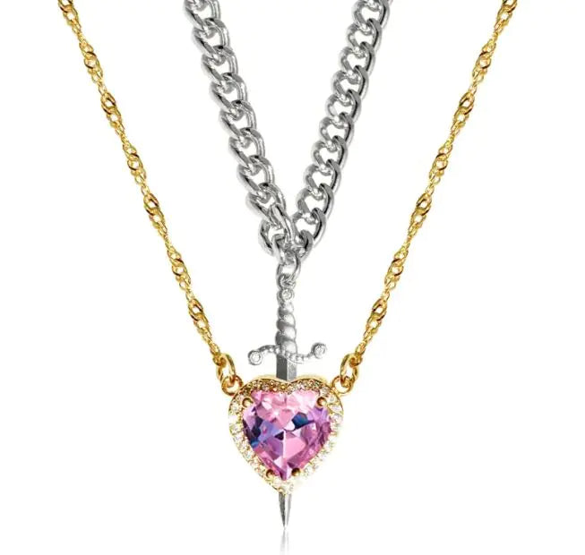 Heart And Sword Necklace Set