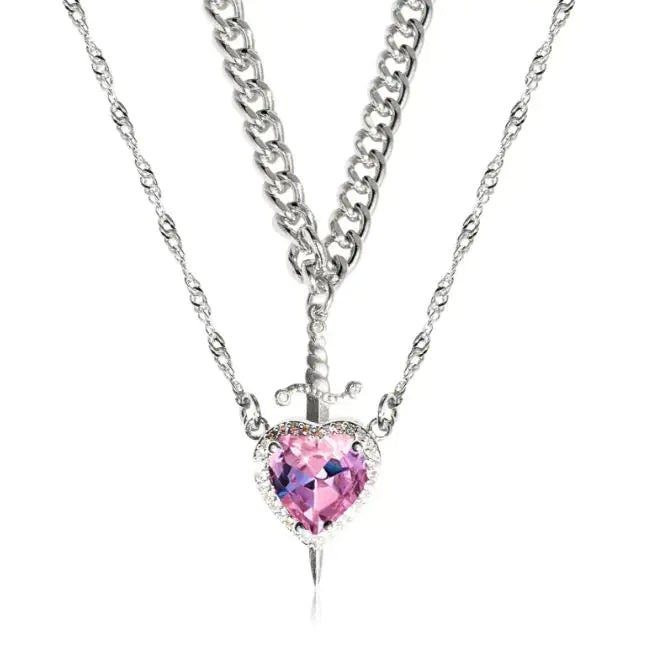 Heart And Sword Necklace Set